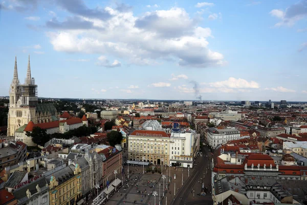 Ban Jelacic Meydanı Katedrali Zagreb Hırvatistan Hava Görünümünü Üzerinde Mayıs — Stok fotoğraf