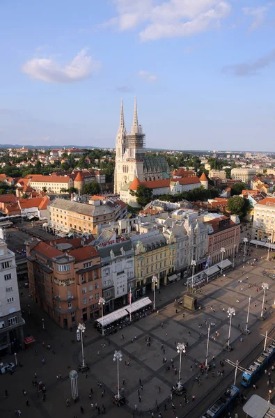 Ban Jelacic Square Och Katedralen Flygfoto Zagreb Den Maj 2015 — Stockfoto