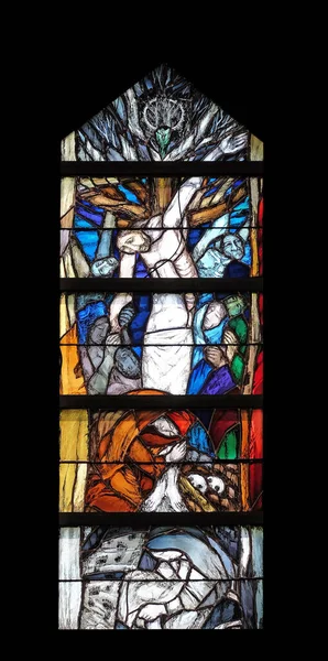 上帝的应许给了人们勇气和希望在他们的生活和拯救的道路上 德国皮弗拉斯的圣约翰教堂的西格尔 科德的彩色玻璃窗户 — 图库照片