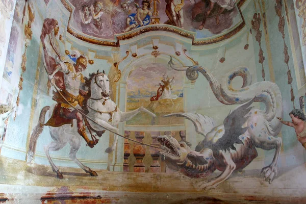 San Giorgio Che Uccide Drago Affresco Nella Cappella San Giorgio — Foto Stock