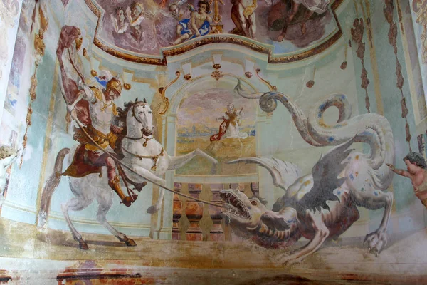 Saint George Slachting Van Draak Fresco Kapel Van Saint George — Stockfoto