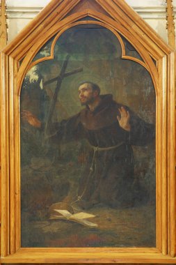 Hırvatistan 'ın başkenti Zagreb' deki Assisi 'li Aziz Francis' in Fransisken Kilisesi 'nde Assisi sunağı Aziz Francis.