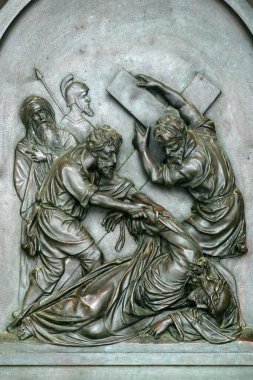 9. Haç İstasyonları, İsa üçüncü kez düştü, Hırvatistan 'ın Zagreb kentindeki St. Francis Xavier Kilisesi