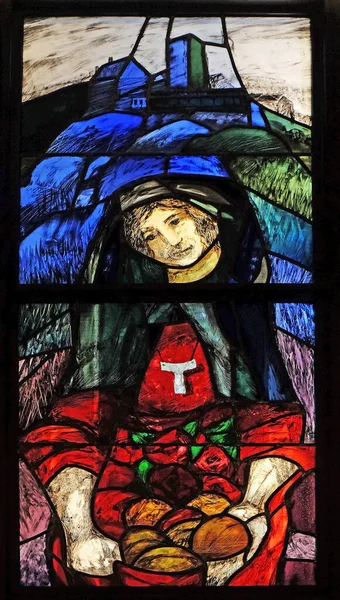Santa Isabel Hungría Detalle Vidriera Sieger Koder Abadía Franciscana Kleinostheim — Foto de Stock