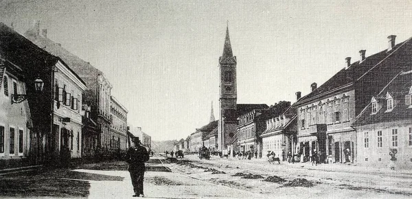 Yirminci Yüzyılın Başında Zagreb Hırvatistan Görüntüleriyle Basılan Eski Bir Kartpostal — Stok fotoğraf