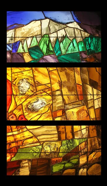 View Elements Life Detail Stained Glass Window Sieger Koder Benediktbeuern — Stock Photo, Image