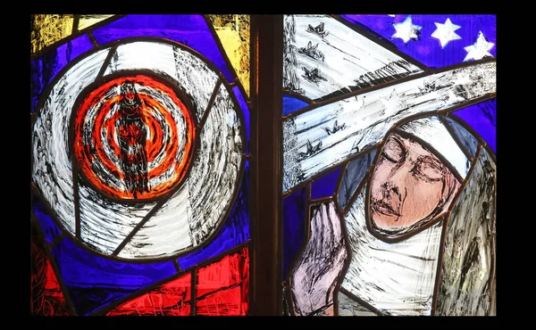 Saint Hildegard Bingen Målat Glasfönster Sieger Koder Benediktbeuern Abbey Tyskland — Stockfoto