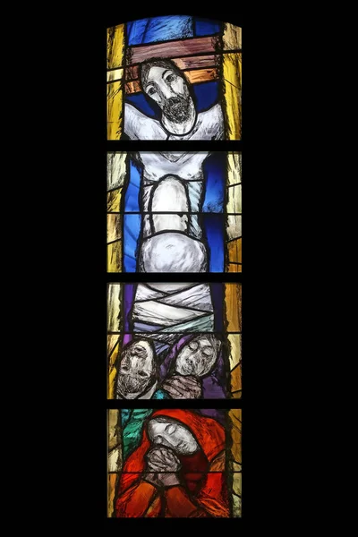 Kruisiging Glas Loodramen Van Sieger Koder Kerk Saint James Sontbergen — Stockfoto