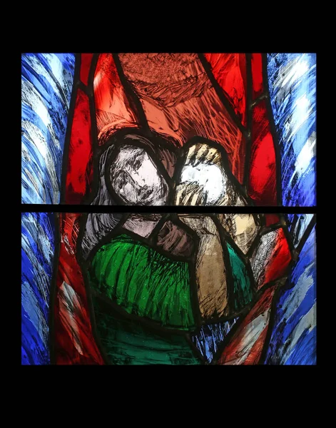 Miriam Crossing Red Sea Detail Stained Glass Window Sieger Koder — Stock Photo, Image