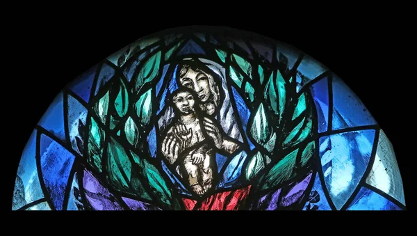 Virgem Maria Com Bebê Jesus Detalhe Profeta Isaías Vitrais Por — Fotografia de Stock