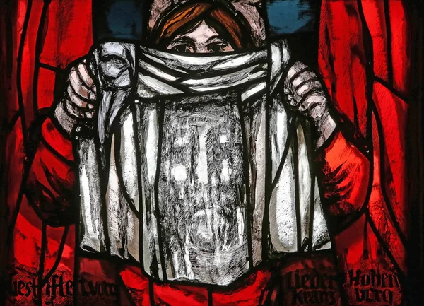 Veronica Holding Her Veil Dark Sun Good Friday Detail Stained — Stock Photo, Image