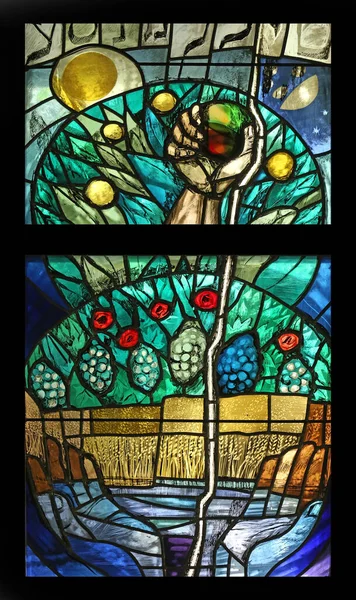 Stained Glass Window Sieger Koder Chapel Jesuit Cemetery Pullach Germany — Stock Photo, Image