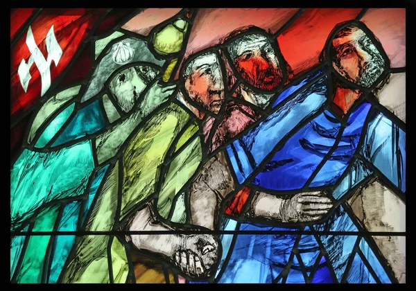 Come Follow Detail Stained Glass Window Sieger Koder Chapel Jesuit — Stock Photo, Image