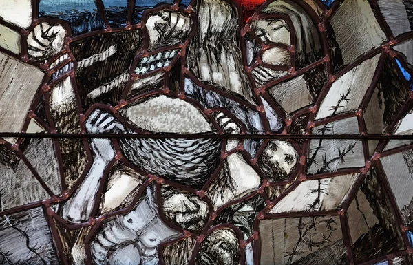 神は人々に新しい命を与え ドイツのピフラスにある聖ヨハネ教会のシーガー コーダーによるステンドグラスの窓の詳細 — ストック写真