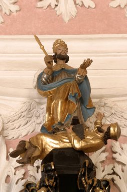 Papa Büyük Aziz Leo, Hırvatistan 'ın Zagreb kentindeki İskenderiyeli Aziz Catherine Kilisesi' nin kürsüsünde heykel.