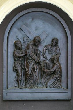 6. Haç İstasyonları, Veronica Hırvatistan 'ın Zagreb kentindeki İsa' nın, St. Francis Xavier Kilisesi 'nin yüzünü sildi