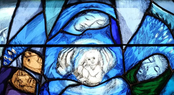 万物的创造者 德国皮弗拉斯圣约翰教堂彩色玻璃窗户的细节 — 图库照片