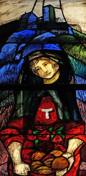ハンガリーの聖エリザベス ドイツのクライノスハイムにあるフランシスコ会修道院のシーガー コーダーのステンドグラスの窓の詳細 — ストック写真