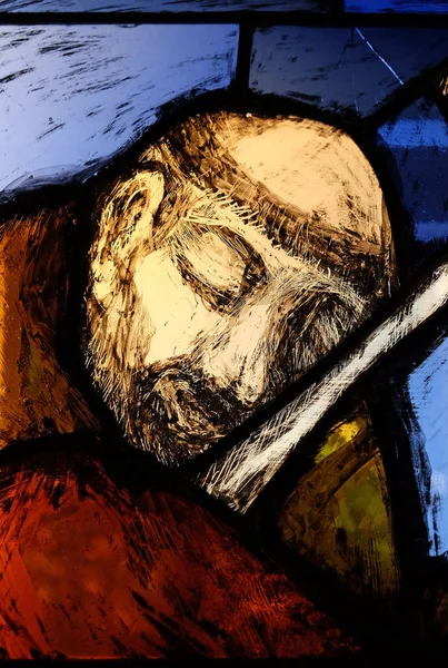 San Francesco Assisi Particolare Della Vetrata Sieger Koder Nell Abbazia — Foto Stock