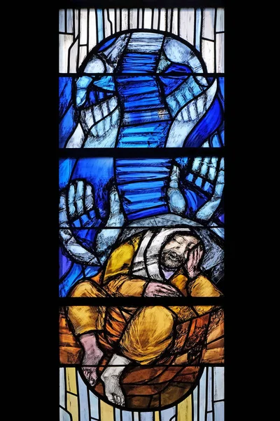 Jacob Dream Stained Glass Window Chapel Cemetery Ursberg Germany — Stock Photo, Image