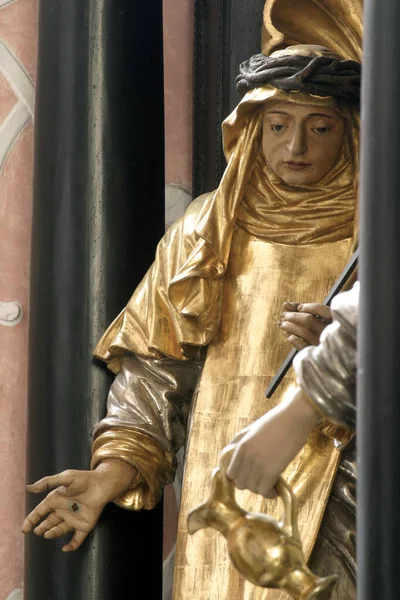 Статуя Святої Схоластики Вівтарі Святої Аполлонії Церкві Святої Катерини Загребі — стокове фото