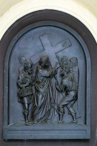2Nd Stations Cross Jesus Given His Cross Francis Xavier Church — Stock Photo, Image