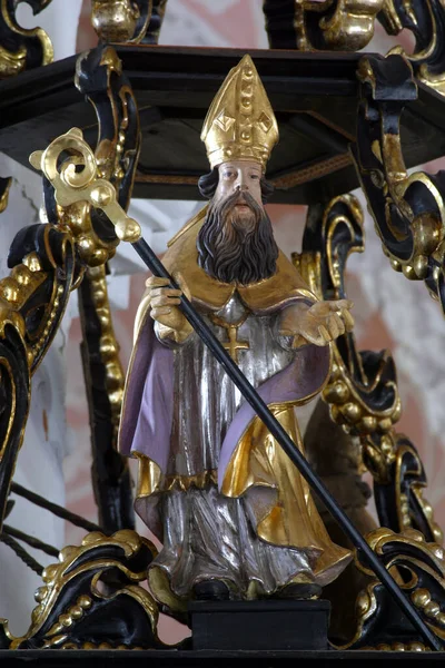 Santo Ambrósio Estátua Púlpito Igreja Santa Catarina Alexandria Zagreb Croácia — Fotografia de Stock