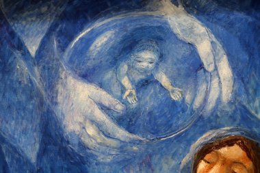 Joseph 'in rüyası, Almanya' nın Bad Urach kentindeki St. Joseph Kilisesi 'nde Sieger Koder' in sunak ayrıntıları.