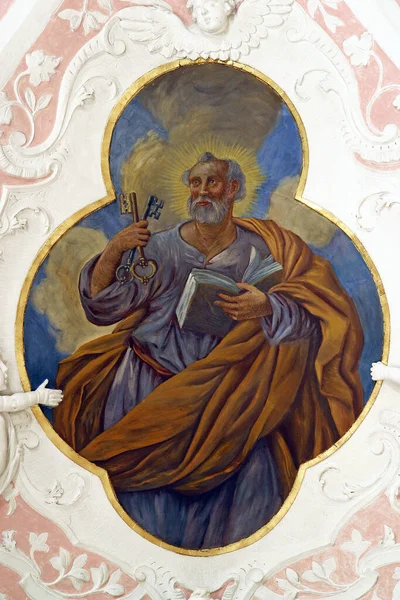 Saint Peter Apostle Fresco Church Saint Catherine Alexandria Zagreb Croatia — Stock Photo, Image