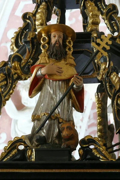聖ジェローム像 クロアチアのザグレブにあるアレクサンドリアの聖カトリーヌ教会の説教壇に立つ像 — ストック写真
