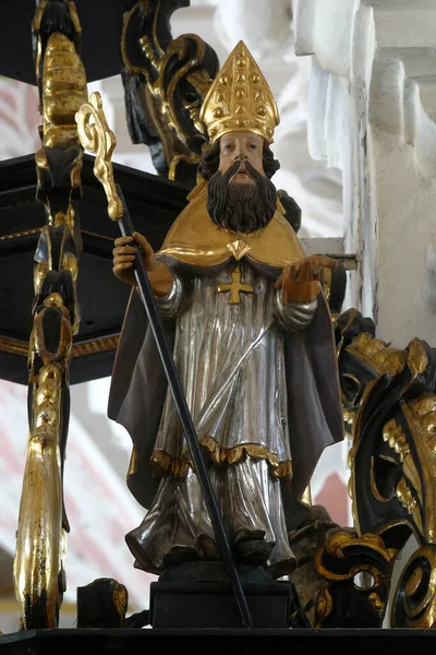Santo Agostinho Estátua Púlpito Igreja Santa Catarina Alexandria Zagreb Croácia — Fotografia de Stock