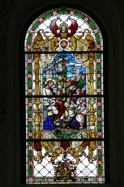 Jesus Barnens Vän Fönster Målat Glas Kyrkan Saint Catherine Alexandria — Stockfoto