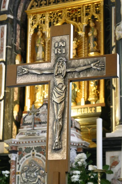 Croix Sur Autel Principal Église Assomption Vierge Marie Remete Zagreb — Photo