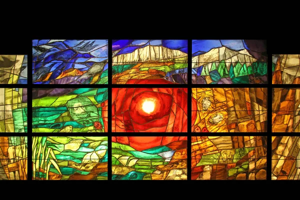 View Elements Life Stained Glass Window Sieger Koder Benediktbeuern Abbey — Stock Photo, Image