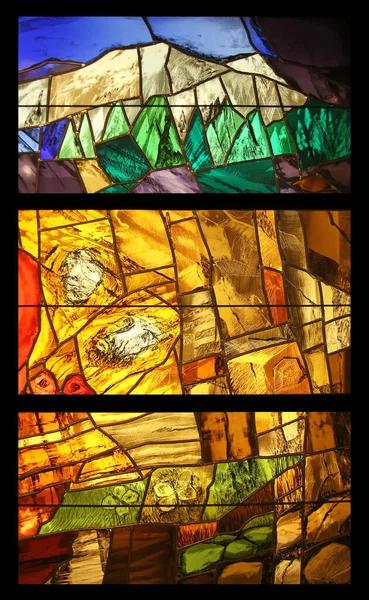Visa Delar Livet Detalj Färgade Glasfönster Sieger Koder Benediktbeuern Abbey — Stockfoto