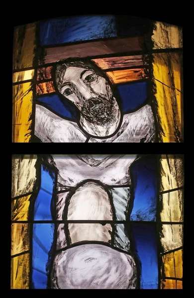 Crucifixion Stained Glass Sieger Koder Saint James Church Sontbergen Germany — 스톡 사진