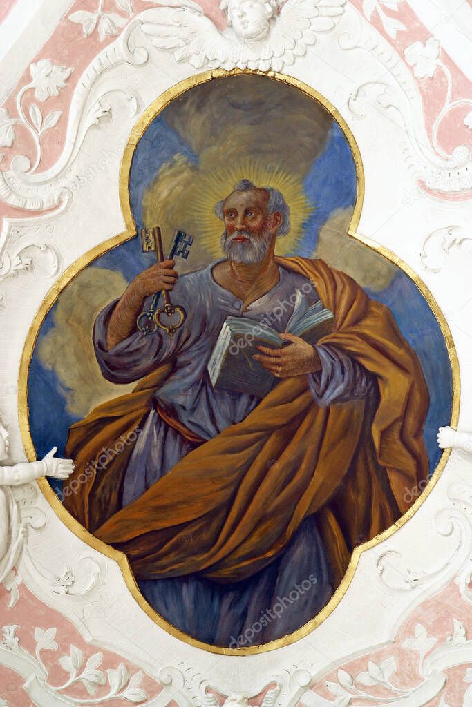 Saint Peter the Apostle, fresco in the Church of Saint Catherine of Alexandria in Zagreb, Croatia