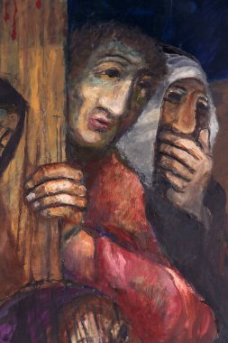 Arimathea 'lı Aziz Joseph ve Evangelist Aziz John, Almanya' nın Rosenberg kentindeki Our Lady of Sorrows Kilisesi 'nde Sieger Koder' in sunağının ayrıntıları.