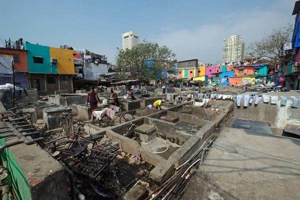 Dhobi Ghat Uteplats Tvätt Mumbai Indien — Stockfoto