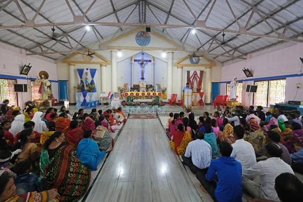 Messe Église Notre Dame Lourdes Kumrokhali Bengale Occidental Inde — Photo