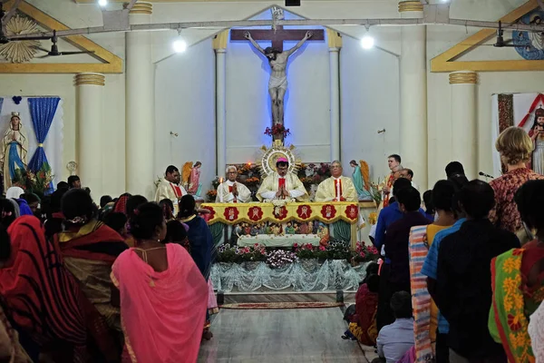 Messe Église Notre Dame Lourdes Kumrokhali Bengale Occidental Inde — Photo