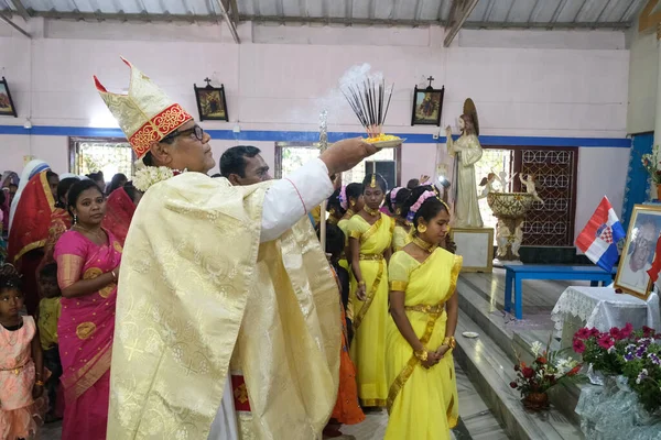 Mše Kostele Panny Marie Lourdes Kumrokhali Západní Bengálsko Indie — Stock fotografie