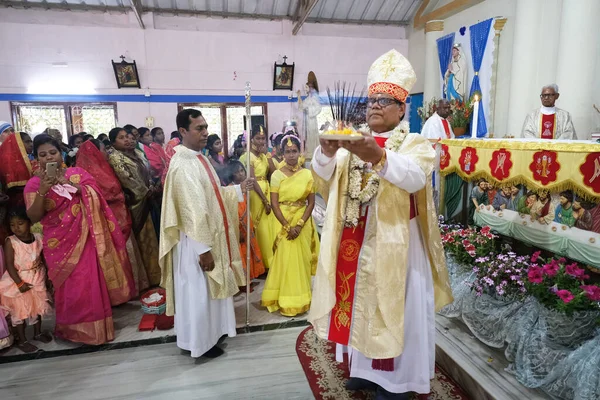 Messe Église Notre Dame Lourdes Kumrokhali Bengale Occidental Inde — Photo