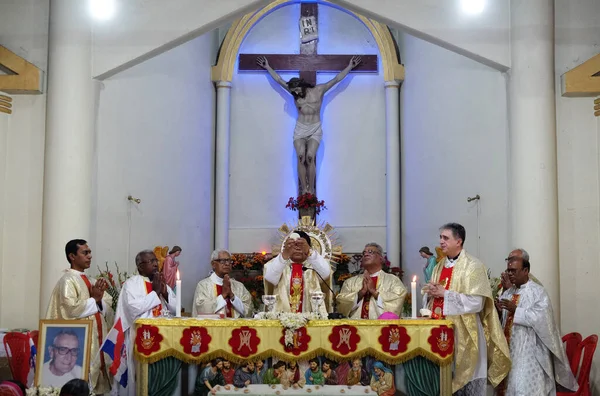 Msza Kościele Matki Bożej Lourdes Kumrokhali Zachodni Bengal Indie — Zdjęcie stockowe