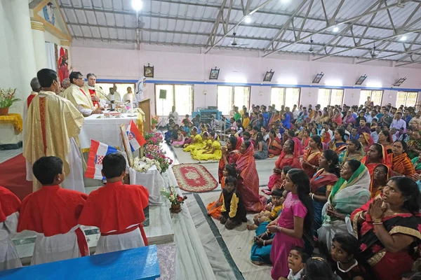 Messe Église Notre Dame Lourdes Kumrokhali Bengale Occidental Inde — Photo