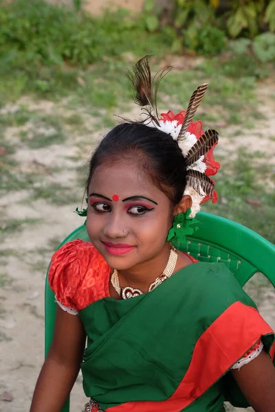 Portrait Danseuse Indienne Dans Village Kumrokhali Bengale Occidental Inde — Photo