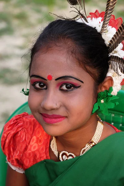 Retrato Dançarina Indiana Aldeia Kumrokhali Bengala Ocidental Índia — Fotografia de Stock