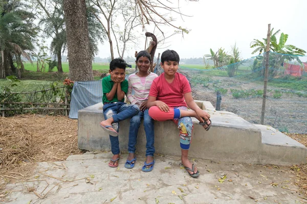 Retrato Crianças Aldeia Kumrokhali Bengala Ocidental Índia — Fotografia de Stock