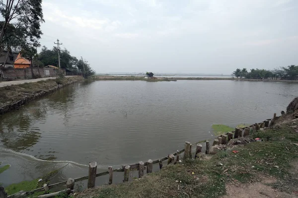 Pequeño Pueblo Pescadores Con Cabañas Madera Paja Bengala Occidental India — Foto de Stock