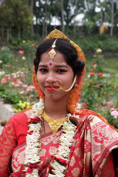 Портрет Невесты Свадьбе Кумрохали Западная Бенгалия Индия — стоковое фото